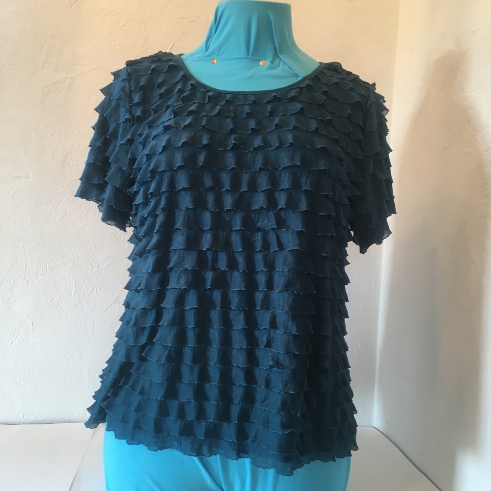 George blue or teal ruffle blouse